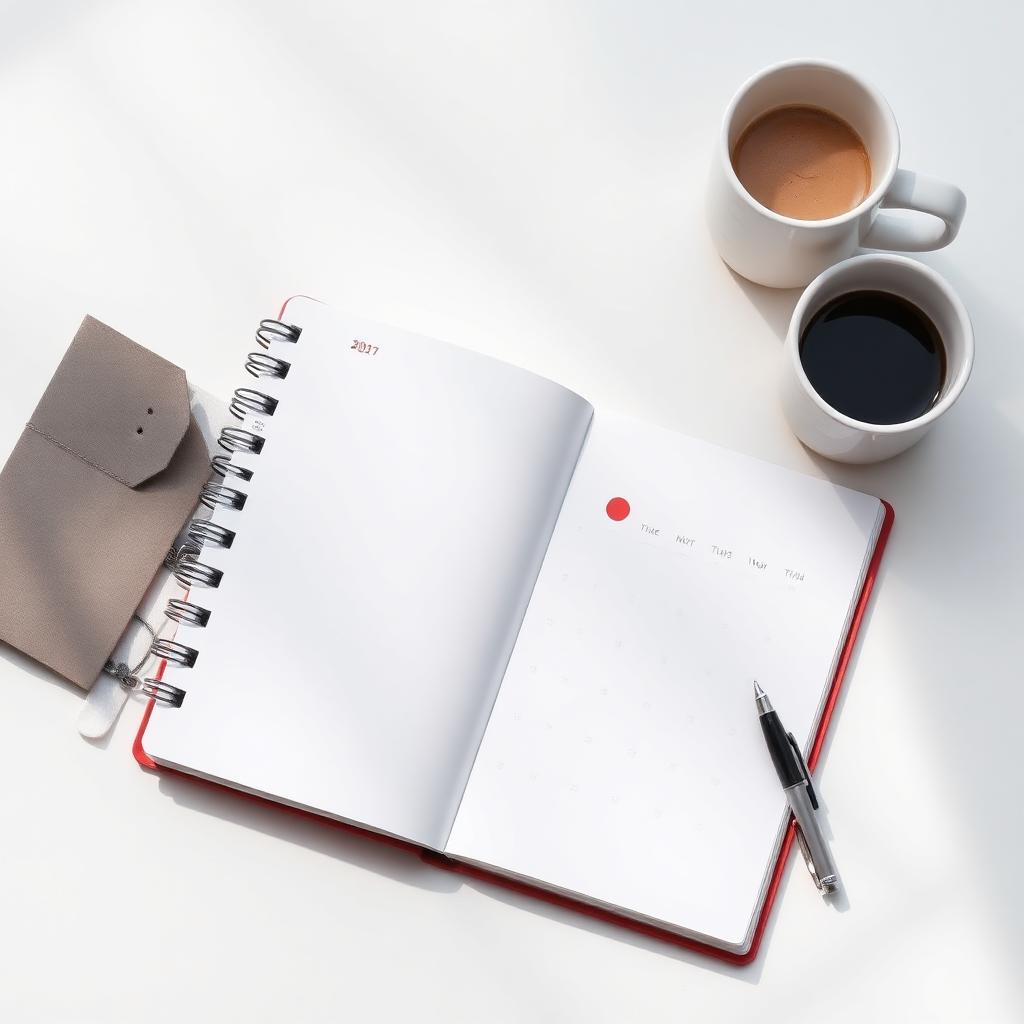 Open planner with a single red date marked for a discovery call