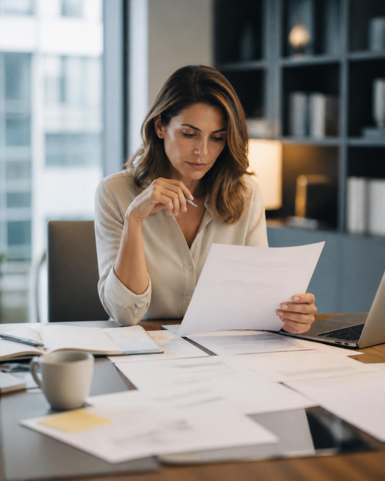 Qualitative research consultant reviewing a study spec and screener at a desk, deciding which recruiting path to take.
